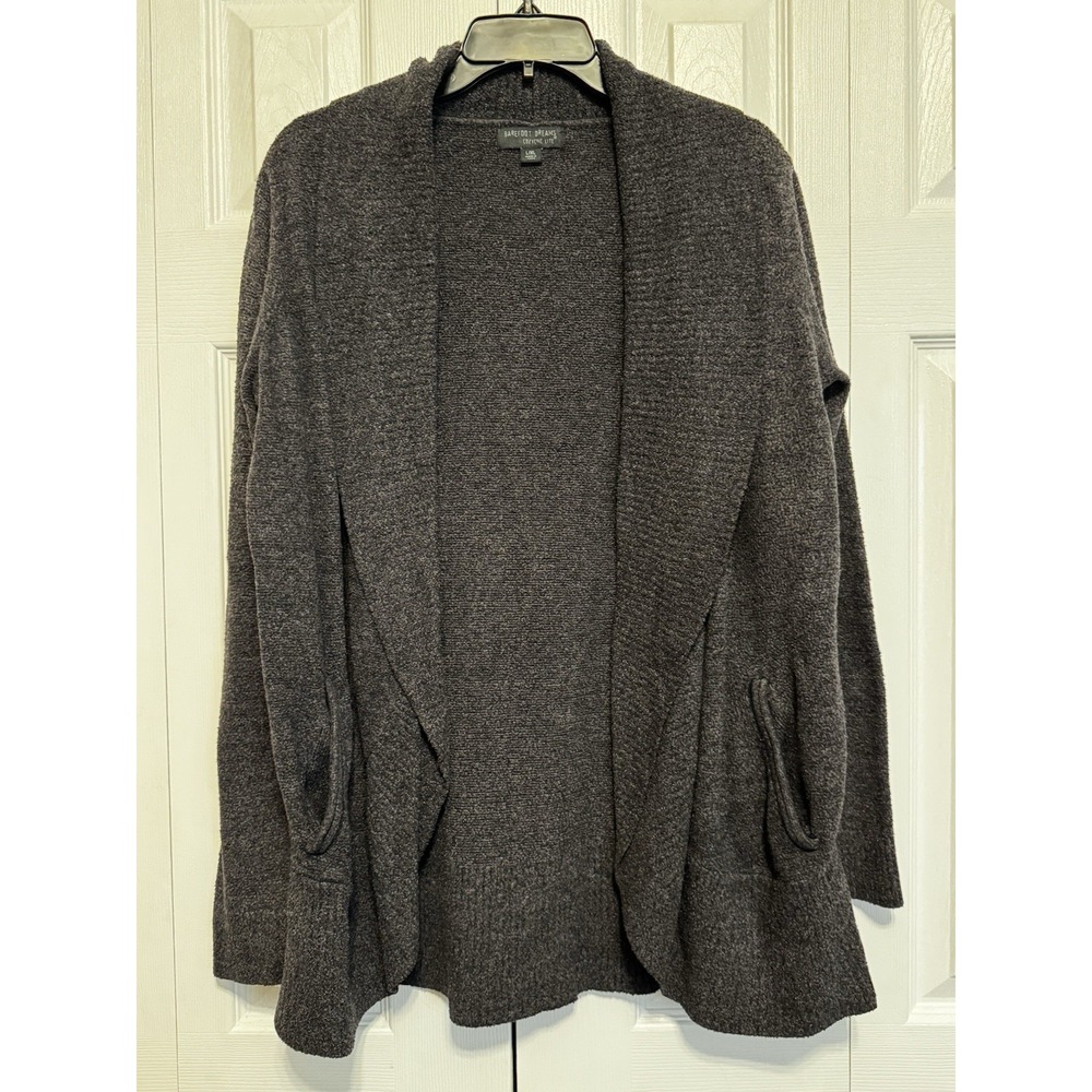 Barefoot Dreams Cardigan Sweater Women's L/XL Gray CozyChic Lite Knit Circle
